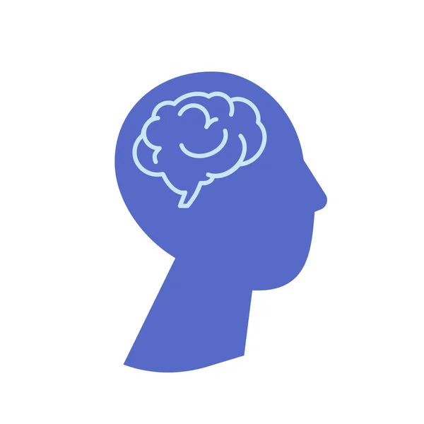 白い背景に脳のイラストが孤立した男性の頭のシルエット — ストックベクタ