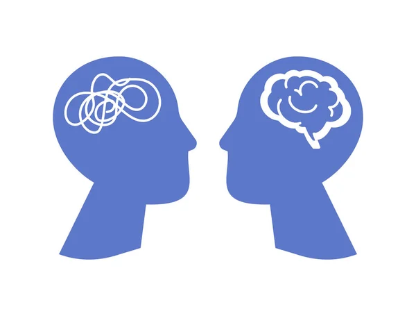 心理学の概念 頭の脳と思考の絡み合った長方形の側面 精神衛生 — ストックベクタ