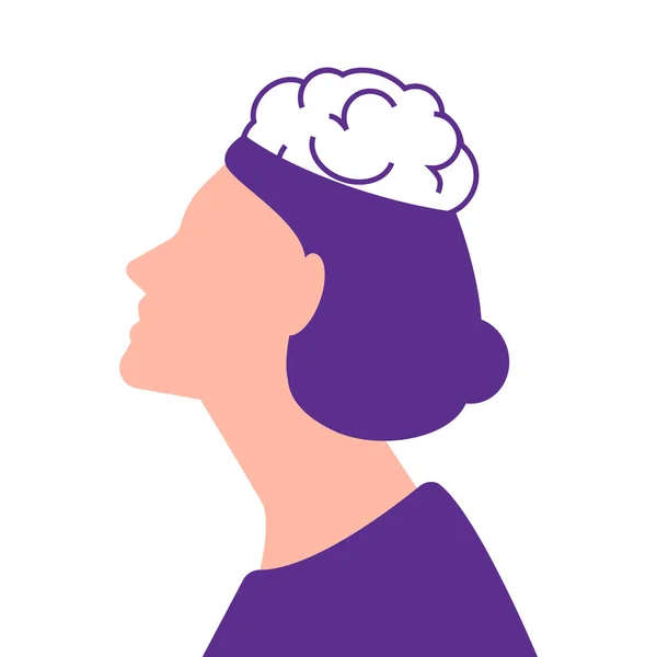 World Mental Health Day Concept Woman Portrait Profile Brain Isolated — Stock Vector