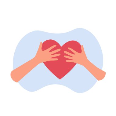 Kırmızı bir kalp tutan kadın elleri. Sevgi, ilgi, destek. İlişkilerin psikolojisi