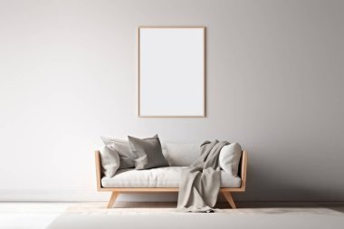 Kanepe bitkileri ve beyaz duvarları olan bir İskandinav iç mimarisi. minimalist stil