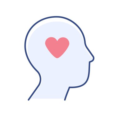 Aşk konsepti ikonu. Kalbi olan bir insan yüzünün çizgisel piktogram silueti. Pozitif düşünce konsepti