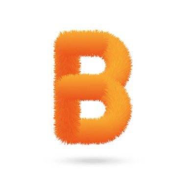 Turuncu kürk harfi B, kürk dokusundan yapılmış alfabe. Poster ve damgalama için kürk dokusundan yapılmış yumuşak ve tüylü yazı tipi