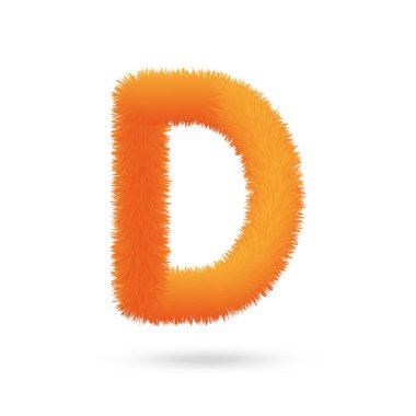 Portakal kürkü D harfi, kürk dokusundan yapılmış alfabe. Poster ve damgalama için kürk dokusundan yapılmış yumuşak ve tüylü yazı tipi