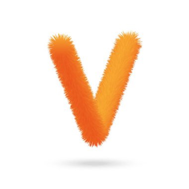 Turuncu Kürk Harfi V, Kürk dokusundan yapılmış alfabe. Poster ve damgalama için kürk dokusundan yapılmış yumuşak ve tüylü yazı tipi