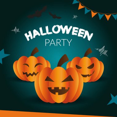 Balkabağı korkunçluğunun Cadılar Bayramı partisi tebrik kartı. Şaka mı şeker mi Ekim bayramı partisi kutlaması.