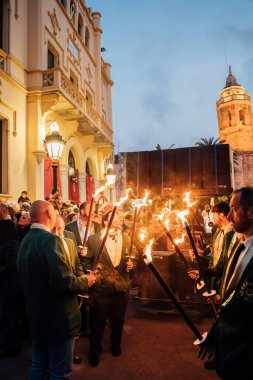 22.02.2023 - Sitges, Barcelona, Spain Carnival (Carnaval) Big carnival celebration theatrical performance death and funeral of MAJESTAD CARNESTOLTES