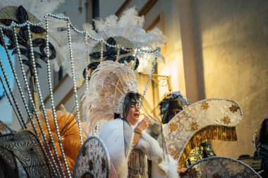 22.02.2023 - Sitges, Barcelona, Spain Carnival (Carnaval) Big carnival celebration theatrical performance death and funeral of MAJESTAD CARNESTOLTES