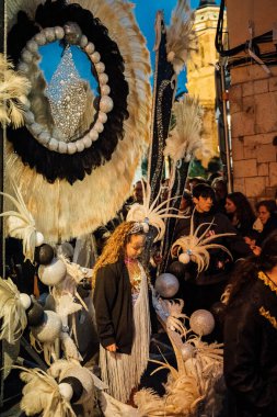 22.02.2023 - Sitges, Barcelona, Spain Carnival (Carnaval) Big carnival celebration theatrical performance death and funeral of MAJESTAD CARNESTOLTES
