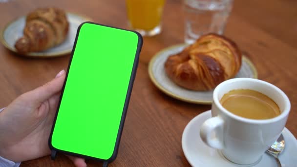 Dikey Portre Pozisyonu Tutan Yeşil Renkli Ekranlı Cep Telefonu Çizgiyi — Stok video