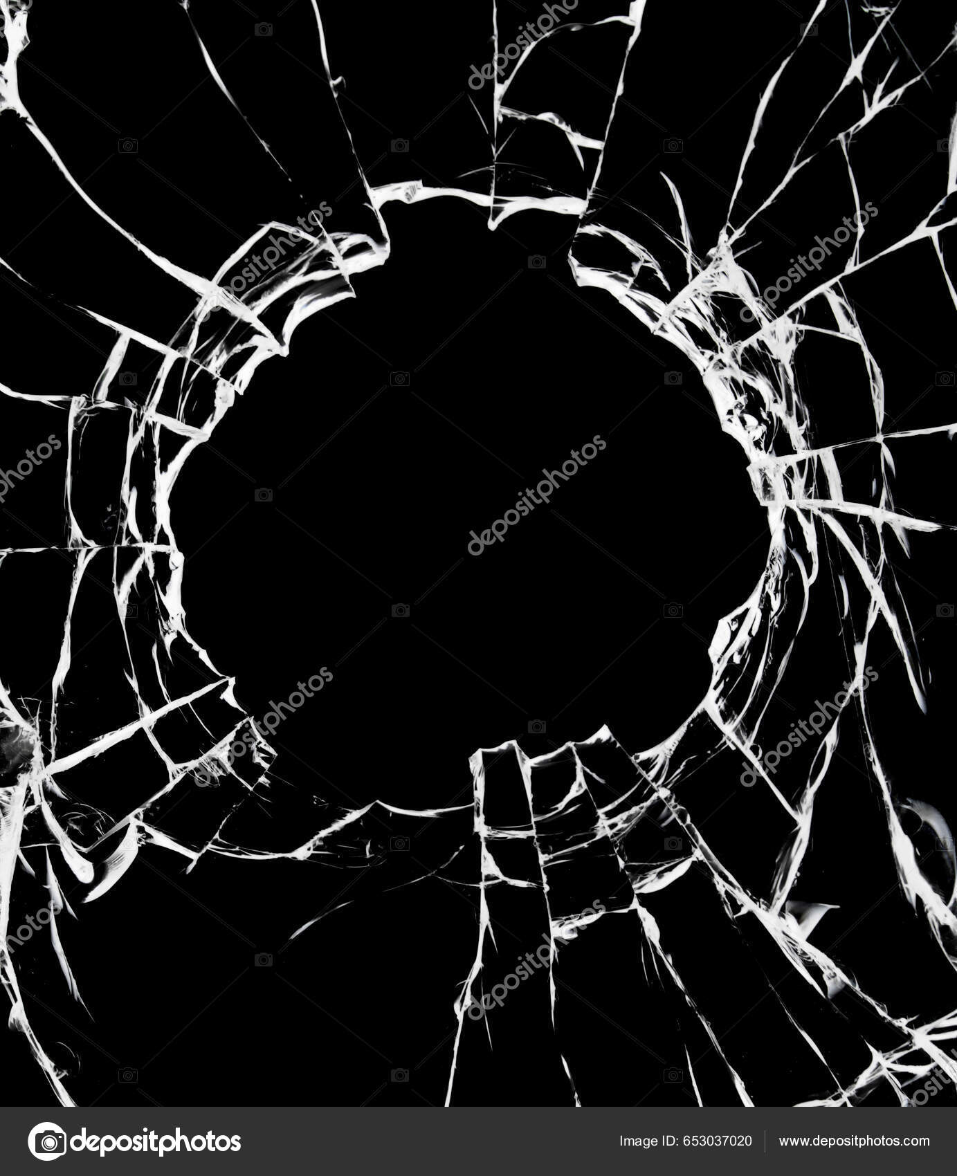Cracked Broken Glass Black Background Texture Damaged Window Hole Stock  Photo by ©malshak 653037020