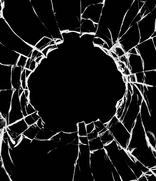 Zerbrochene Glasscherben Auf Schwarzem Hintergrund Textur Eines Beschädigten Fensters Mit — Stockfoto