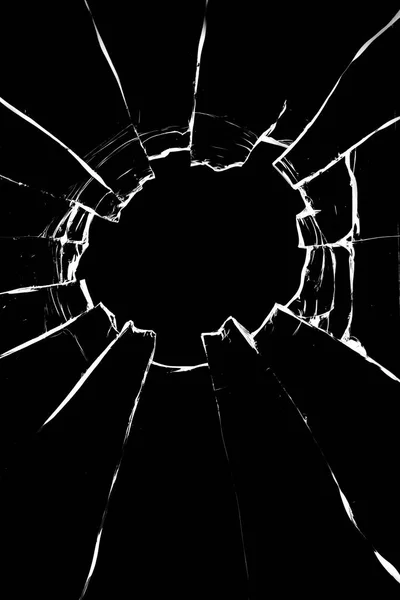 Дыра Окне Трещины Стекле Текстурный Эффект Разбитого Окна Черном Фоне — стоковое фото