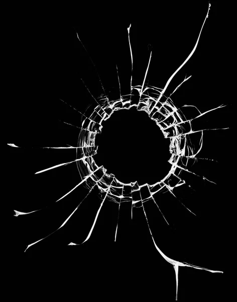 黒い背景にガラスが割れている 破損した窓の質感 — ストック写真