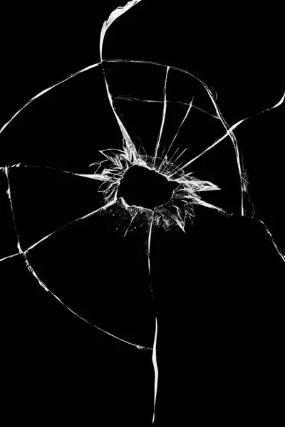 Textur Sprickor Glaset Ett Krossat Fönster Svart Bakgrund — Stockfoto