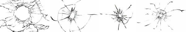 銃創によるガラス割れの質感 窓の弾丸穴 白い背景の隔離されたテクスチャ — ストック写真