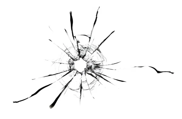 Glassprickornas Struktur Efter Ett Pistolskott Kulhål Fönstret Isolerad Konsistens Vit — Stockfoto