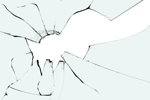 Broken glass texture crack with a hole in the center of the window on a white background