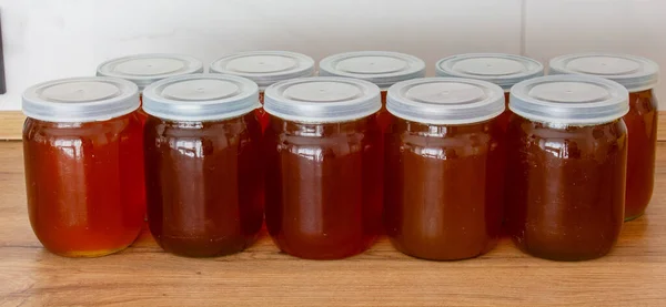 Honey Jars Fresh Bee Nectar Sweet Treats — Stock Photo, Image