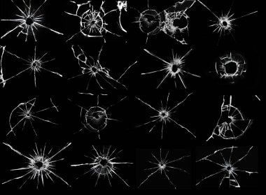 Siyah zemin üzerinde kırık cam dokusu koleksiyonu