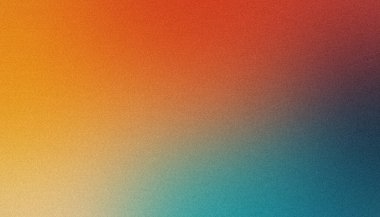 Turuncu, sarı ve mavinin pürüzsüz bir gradyanı ve ince bir tahıl dokusuna sahip soyut arkaplan.