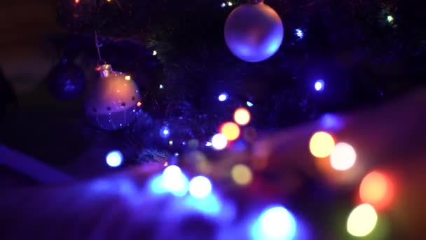 Multi Colored Flashing Blurry Lights Garland New Years Background Christmas — Vídeo de Stock