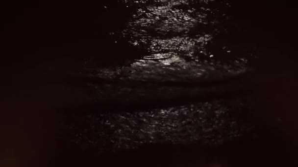 Большие Волны Море Ночью Отражение Лунного Пути Темной Воде Вид — стоковое видео