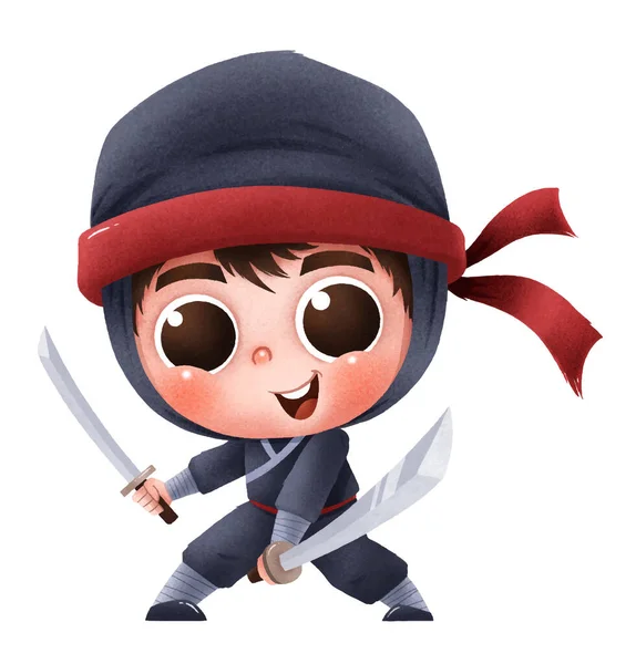 Wektorowa Ilustracja Cartoon Ninja Cute Charakter Ninja Dzieci — Wektor stockowy