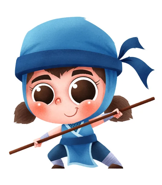 Rajzfilm Nindzsa Vektor Illusztrációja Aranyos Karakter Ninja Gyerekek — Stock Vector