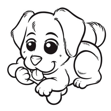 Vector illustration of Cartoon Dog with bone - Coloring book for kids