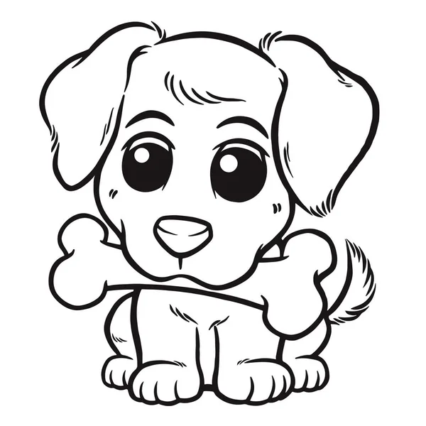 Векторная Иллюстрация Мультяшной Собаки Костью Раскраска Детей Векторная Графика