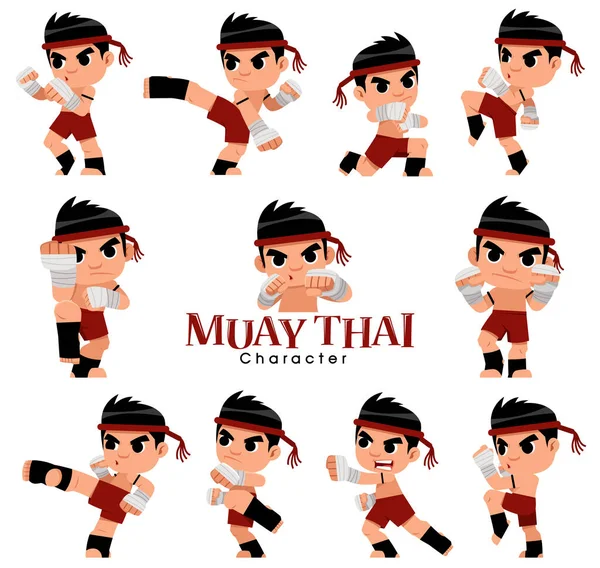 Illustrazione Vettoriale Cartoon Thai Boxing Muay Thai Boxe — Vettoriale Stock