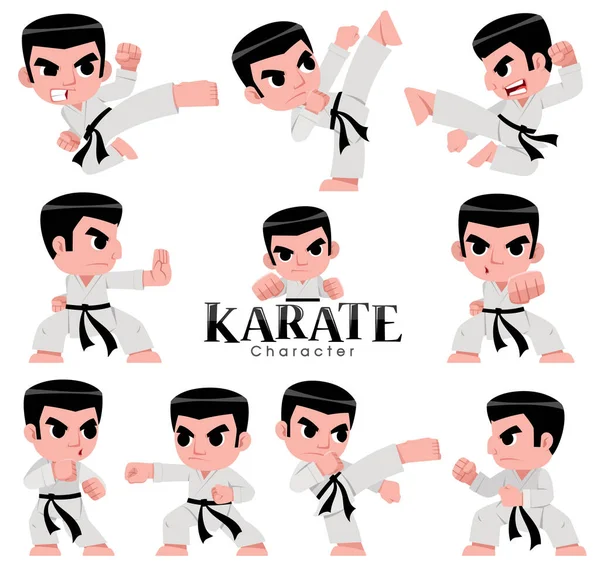Karate Karakter Setinin Vektör Illüstrasyonu Savaşçı Seti — Stok Vektör