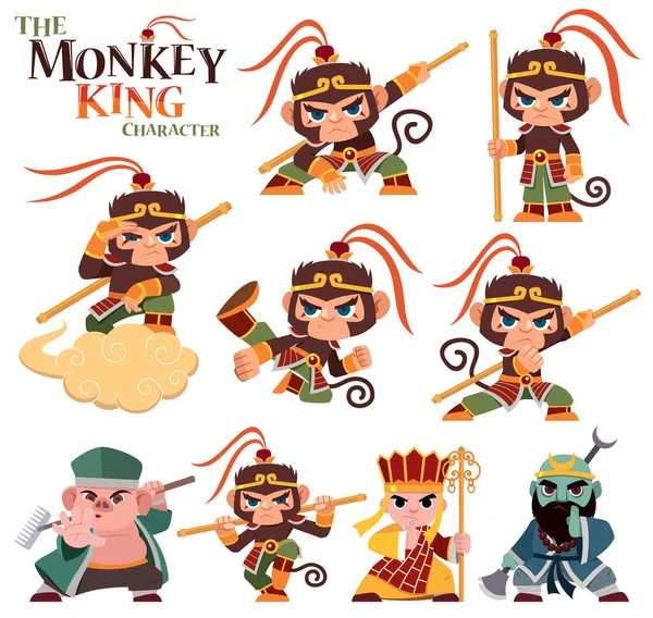 Vector Illustratie Van Cartoon Monkey King Karakter — Stockvector