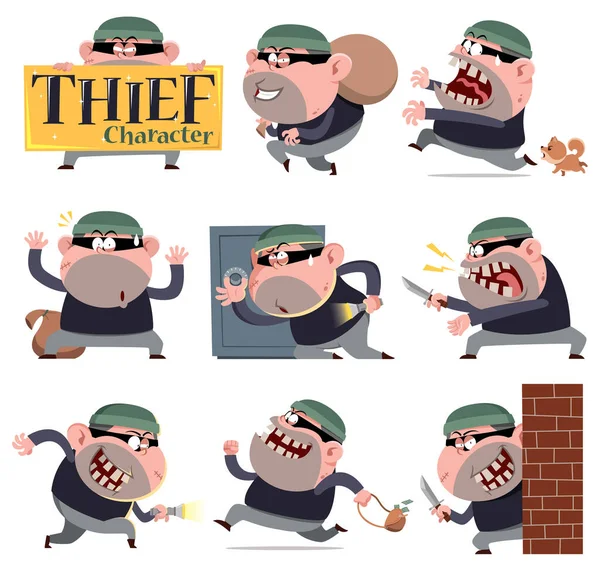 Çizgi Film Hırsızı Karakterinin Vektör Çizimi — Stok Vektör