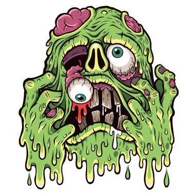 Melting Zombie Skull Horror Cartoon Illustration