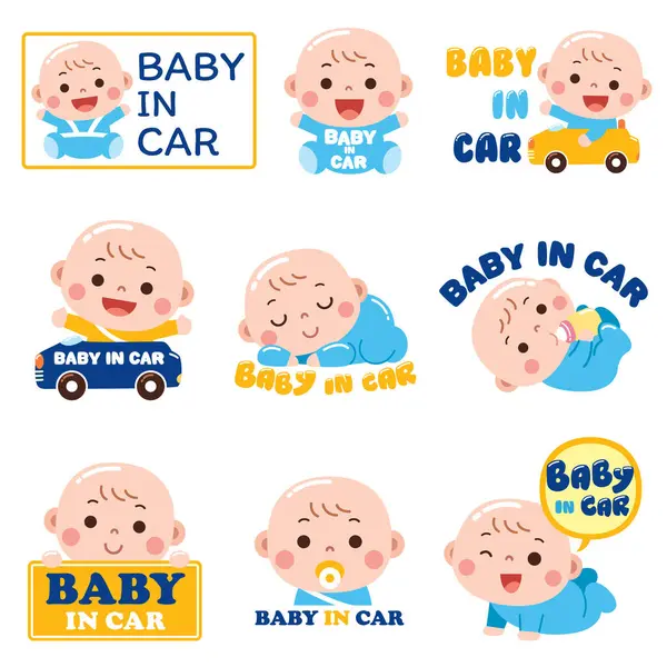Araba Etiketindeki Bebek Sembolü Şirin Bebek Vektör Grafikler