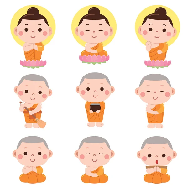 Wektor Ilustracja Buddyjskiego Monka Kreskówki Słodki Mnich Wektor Stockowy