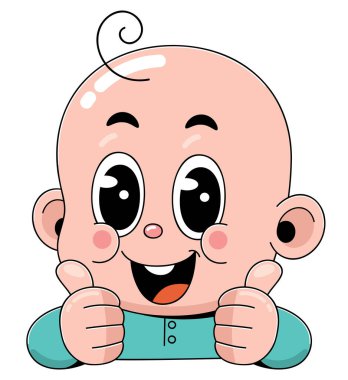 Neşeli Karikatür Bebek Karakteri Başparmaklarını Veriyor