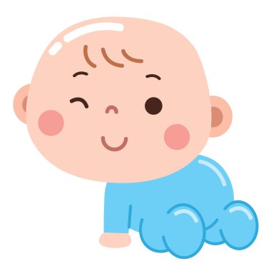 Mavi Eşofmanlı Göz Kırpan Bebek İllüstrasyonu