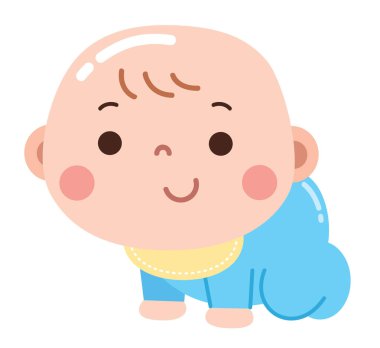 Mavi Tulumlu Mutlu Sürünen Bebek Çizimleri