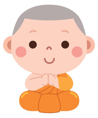 Saygıdeğer bir jestle el ele tutuşmuş genç bir keşişin büyüleyici ve barışçıl bir çizgi film çizimi..