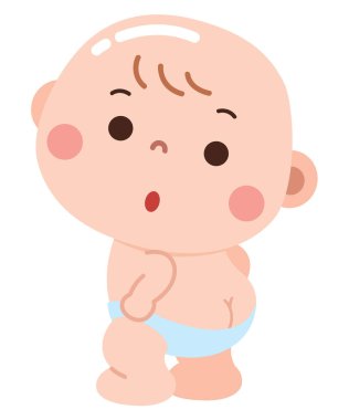 Bebek bezi takmış, şaşırmış ve tuhaf bir ifadeyle harika bir karikatür çizimi.. 