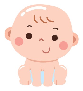 Bebek bezli, tatlı bir çizgi film çizimi. Mutlu bir gülümseme ile emekliyor..