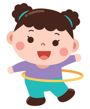 Hula Hoop 'la oynayan sevimli çizgi film kızı.