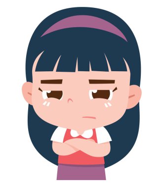 Kolları çaprazlanmış somurtkan kız. Sıkıcı ifade