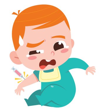 Gözlerinde yaşlar olan bir bebek, iğne olduktan sonra rahatsızlık gösteriyor.