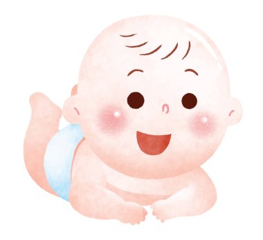 Yüzünde kocaman bir gülümsemeyle, açık mavi bir bebek bezi olan neşeli bir bebek.