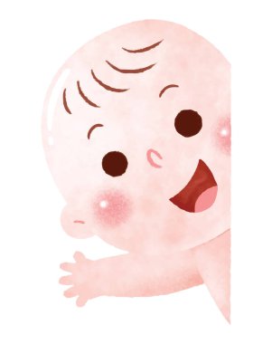 Mutlu bir bebeğin neşe dolu bir ifadeyle bir köşeden gizlice bakışının büyüleyici dijital suluboya çizimi.