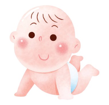 Yerde sürünen mutlu bir bebeğin büyüleyici suluboya tarzı dijital bir çizimi..